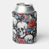 Schedels Rozen en Vlinders op Zwart Blikjeskoeler (Blikje Achterkant)