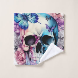 Schedels, rozen & vlinders washandje