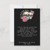 Schedels & Rozen Zwart Bruiloft Bedankkaart (Voorkant)