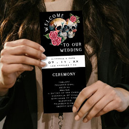 Schedels & Rozen Zwart Bruiloft Programmakaart