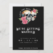 Schedels & Rozen Zwart Bruiloft Save The Date (Voorkant)