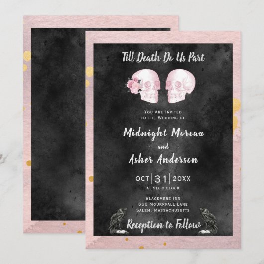 Schedels Skelet Tot de Dood Ons Scheidt Zwart Roze Kaart (Voorkant / Achterkant)