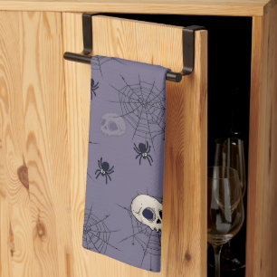 Schedels Spinnen Spinnenwebben Blauwe Halloween Theedoek