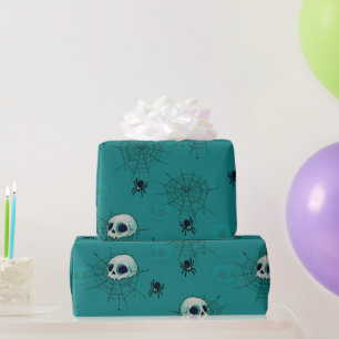 Schedels Spinnen Spinnenwebben Groen Halloween Cadeaupapier