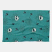 Schedels Spinnen Spinnenwebben Groen Halloween Theedoek (Horizontaal)