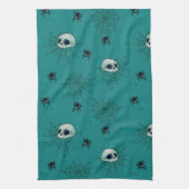 Schedels Spinnen Spinnenwebben Groen Halloween Theedoek (Verticaal)