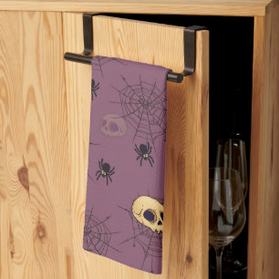 Schedels Spinnen Spinnenwebben Paarse Halloween Theedoek