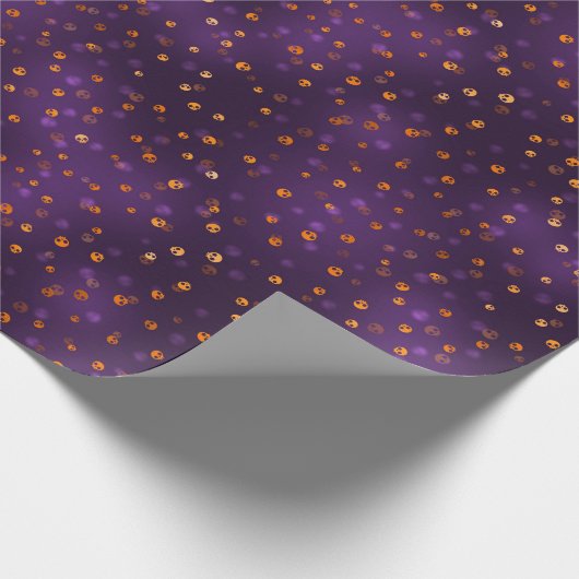 Schedels Spooky Bokeh Paarse Halloween Patroon Cadeaupapier (Hoek)