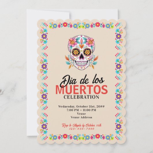 Schedels van suiker Dia de los Muertos Dag van de  Kaart (Voorkant)