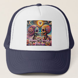 Schedels van suiker in liefde, gepersonaliseerd kr trucker pet