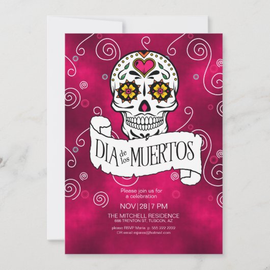 Schedels van suiker voor de Dag van de Doden, rood Kaart (Voorkant)