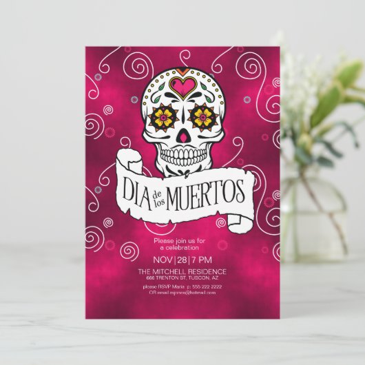 Schedels van suiker voor de Dag van de Doden, rood Kaart (Staand voorkant)