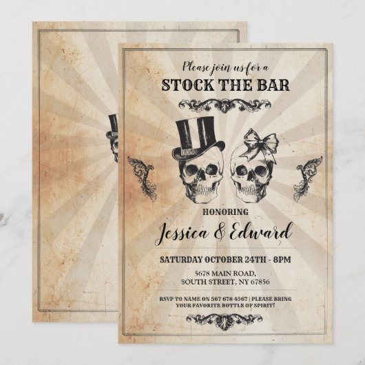 Schedels Voorraad De Bar Halloween Vintage Uitnodi Kaart (Voorkant / Achterkant)