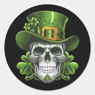 Schedelschedel St. Patrick's Day Klaver Ronde Sticker
