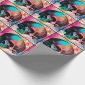 Schedelschets met kleurrijke achtergrond cadeaupapier (Hoek)