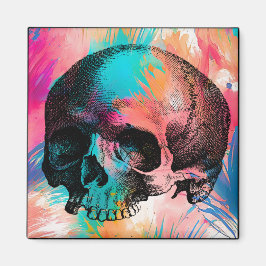 Schedelschets met kleurrijke achtergrond magneet