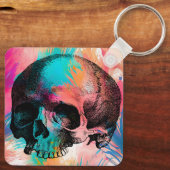 Schedelschets met kleurrijke achtergrond sleutelhanger (Achterkant)