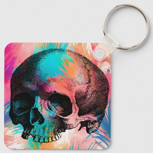 Schedelschets met kleurrijke achtergrond sleutelhanger (Achterkant)