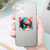 Schedelschets met kleurrijke achtergrond sticker (Telefoon)