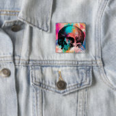 Schedelschets met kleurrijke achtergrond vierkante button 5,1 cm (In situ)