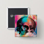 Schedelschets met kleurrijke achtergrond vierkante button 5,1 cm (Voorkant /achterkant)