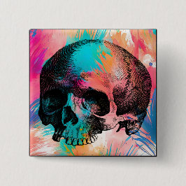 Schedelschets met kleurrijke achtergrond vierkante button 5,1 cm