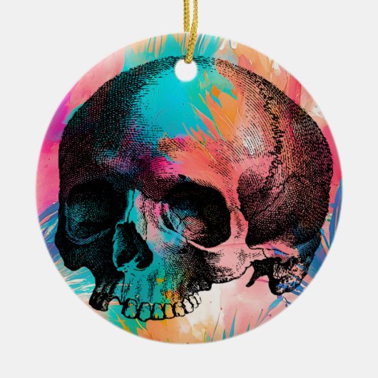 Schedelschets met kleurrijke Boho achtergrond Keramisch Ornament (Voorkant)