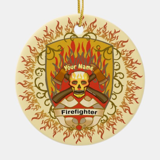 Schedelschild brandweerman keramisch ornament (Voorkant)