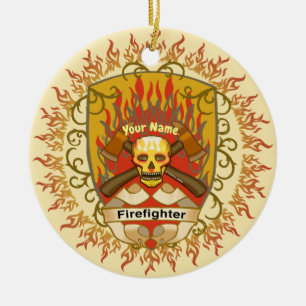 Schedelschild brandweerman ornament
