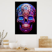 Schedelskelet afbeeldingen blauw en zwart op een m poster (Keuken)