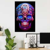 Schedelskelet afbeeldingen blauw en zwart op een m poster (Thuiskantoor)