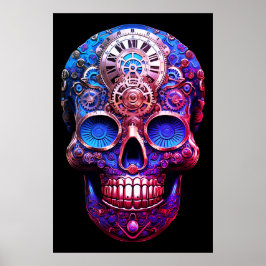 Schedelskelet afbeeldingen blauw en zwart op een m poster