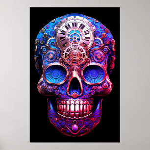 Schedelskelet afbeeldingen blauw en zwart op een m poster