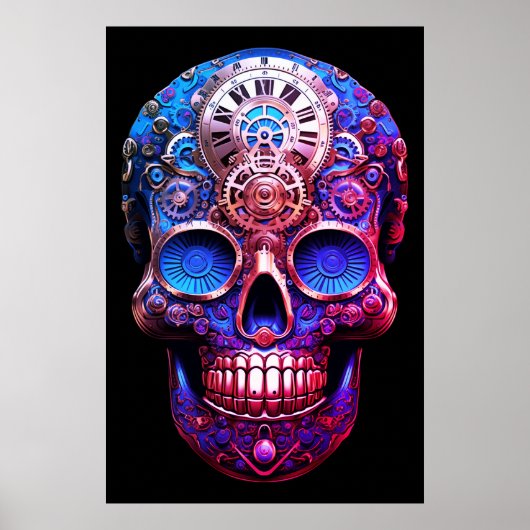 Schedelskelet afbeeldingen blauw en zwart op een m poster (Voorkant)