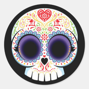 Schedelsticker met suiker ronde sticker