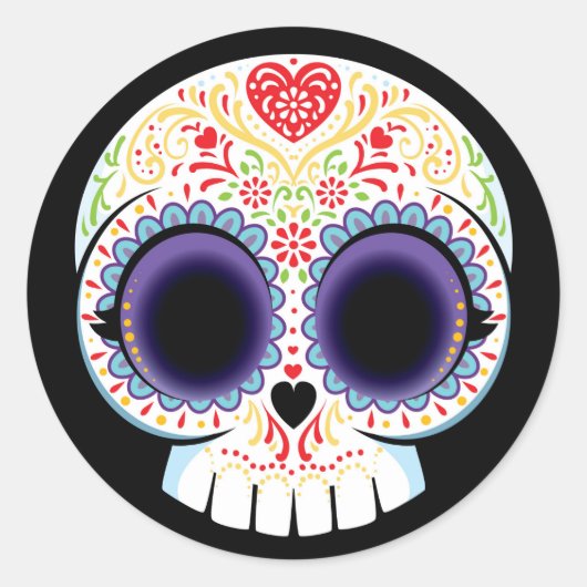 Schedelsticker met suiker ronde sticker (Voorkant)