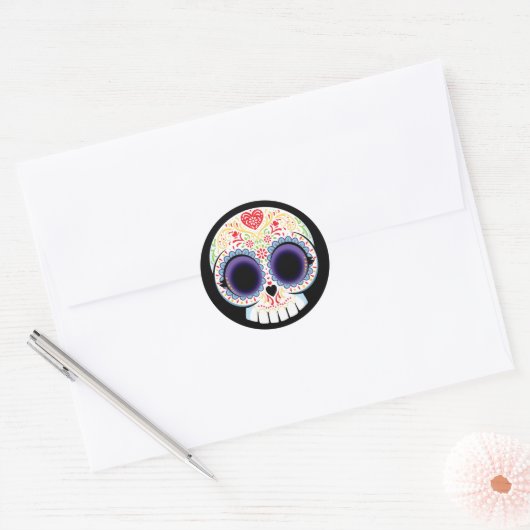 Schedelsticker met suiker ronde sticker (Envelop)