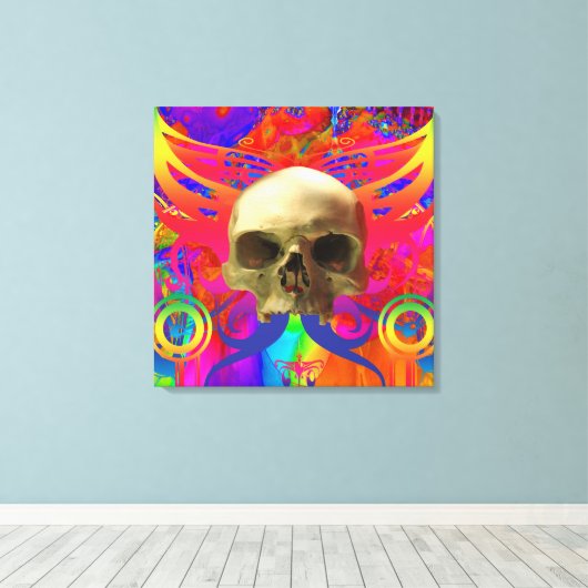 Schedelvlinder in kleur canvas afdruk (Insitu (Houten vloer))