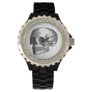  schedelweefsel Rhinestone Black Wristwatch Horloge