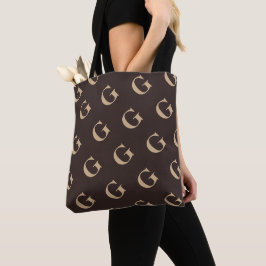 Scheef Monogrampatroon Donkerbruin en Taupe Tote Bag