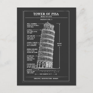 Scheefstaande Toren van Pisa Blauwdruk Kunst Briefkaart