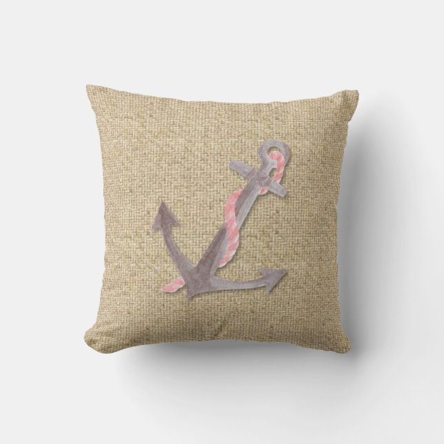 Scheeppelmoes voor het anker van de Burlap roze bo Kussen (Voorkant)