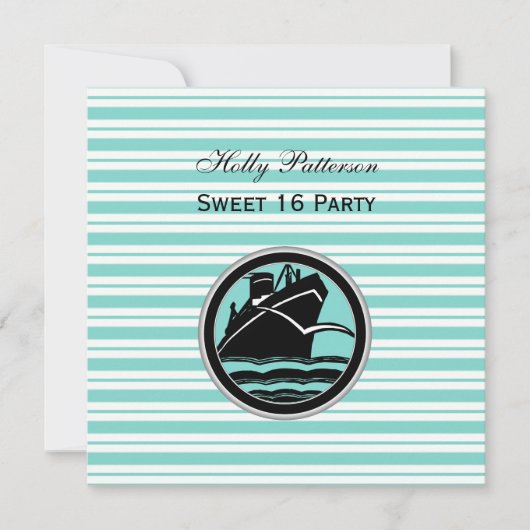 Scheeps Lt Blauw Witte Streep SQ Sweet 16 Kaart (Voorkant)