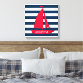 Scheeps Navy Blauw Witte Streep Rode Boot Monogram Canvas Afdruk (Insitu (Slaapkamer))