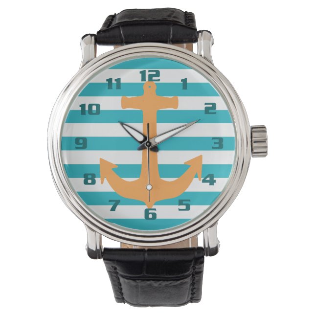 Scheeps Thema Strepen en Anker Horloge (Voorkant)