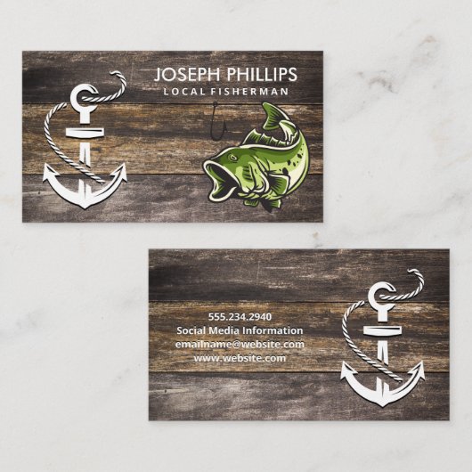 Scheepsanker | Bass Fish | Hout Visitekaartje (Voorkant / Achterkant)