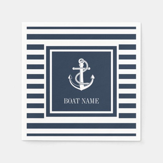 Scheepsanker Boot Naam Marine Blauw Gestreepte Servet (Voorkant)