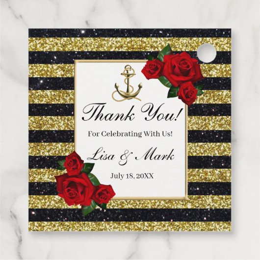 Scheepsanker Goud Zwart Gestreepte Trouwring Bedankjes Labels (Achterkant)