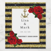 Scheepsanker Goud Zwart Gestreepte Wijnlabels Wijn Etiket (Enkel label)