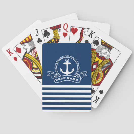 Scheepsanker Marineblauw Gestreepd Pokerkaarten (Achterkant)